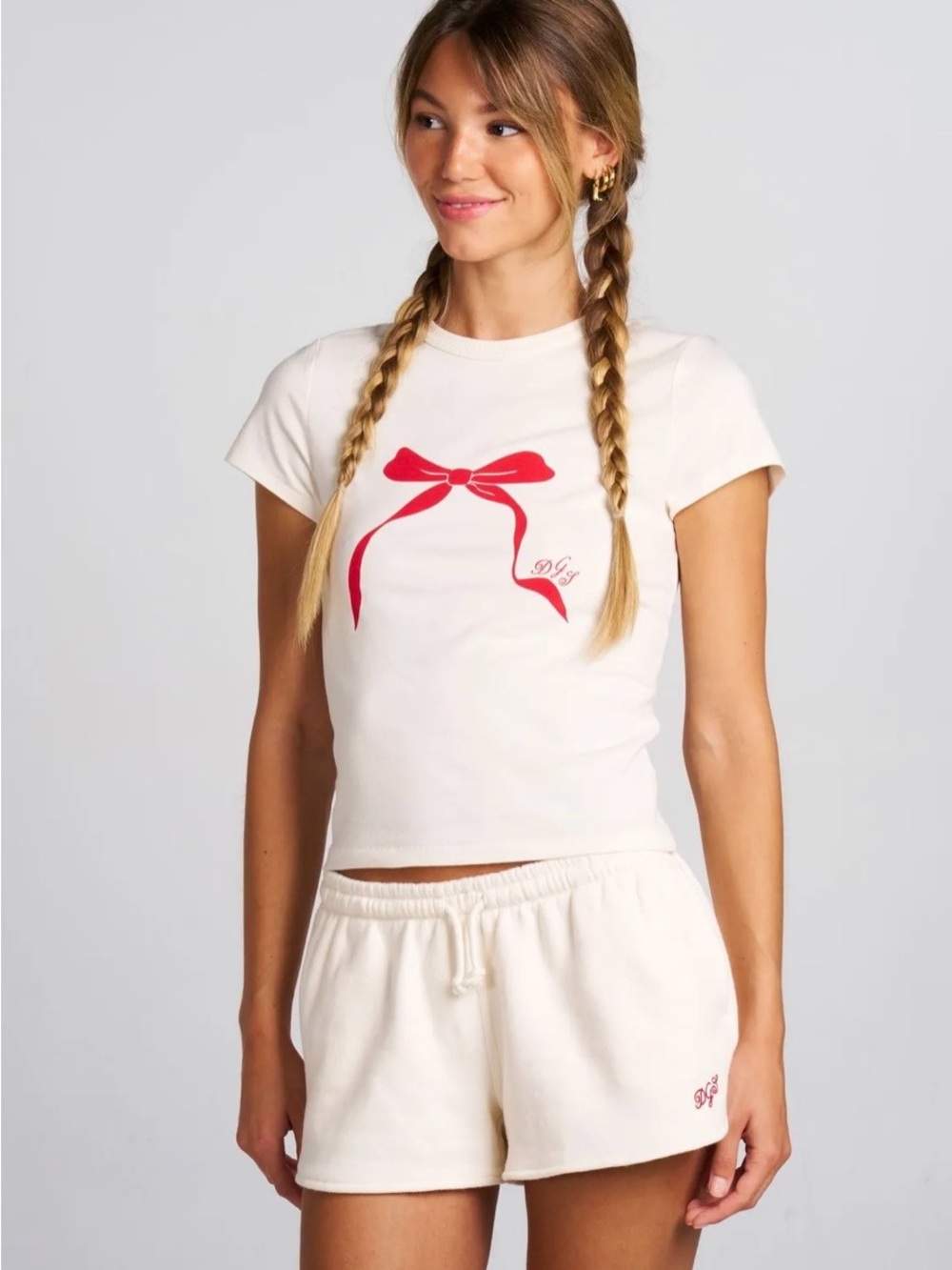 NWT Dairy Boy Baby Tee And Shorts Set Cherry Ribbon Size Medium White Red